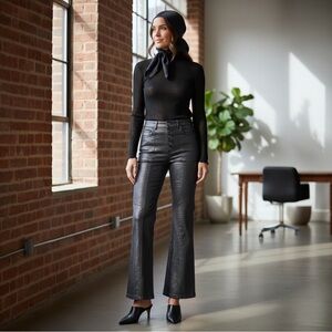 Lola & Sophie New York High-Waisted Black Gray Metallic Flared Jeans